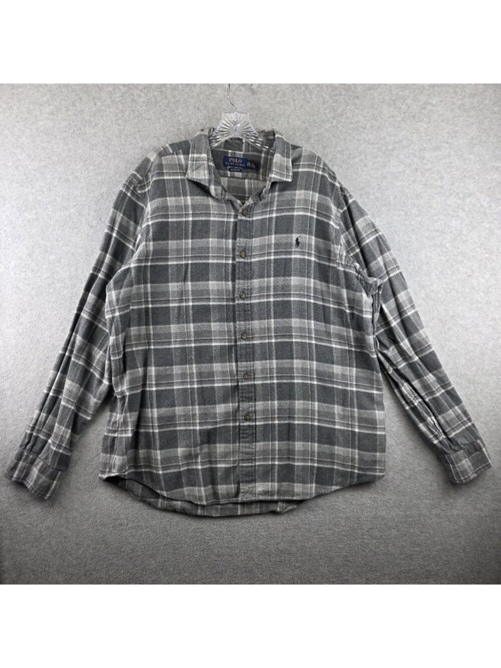 Polo Ralph Lauren Shirt Mens 2XL Gray Plaid Long Sleeve Button Up Pony Logo